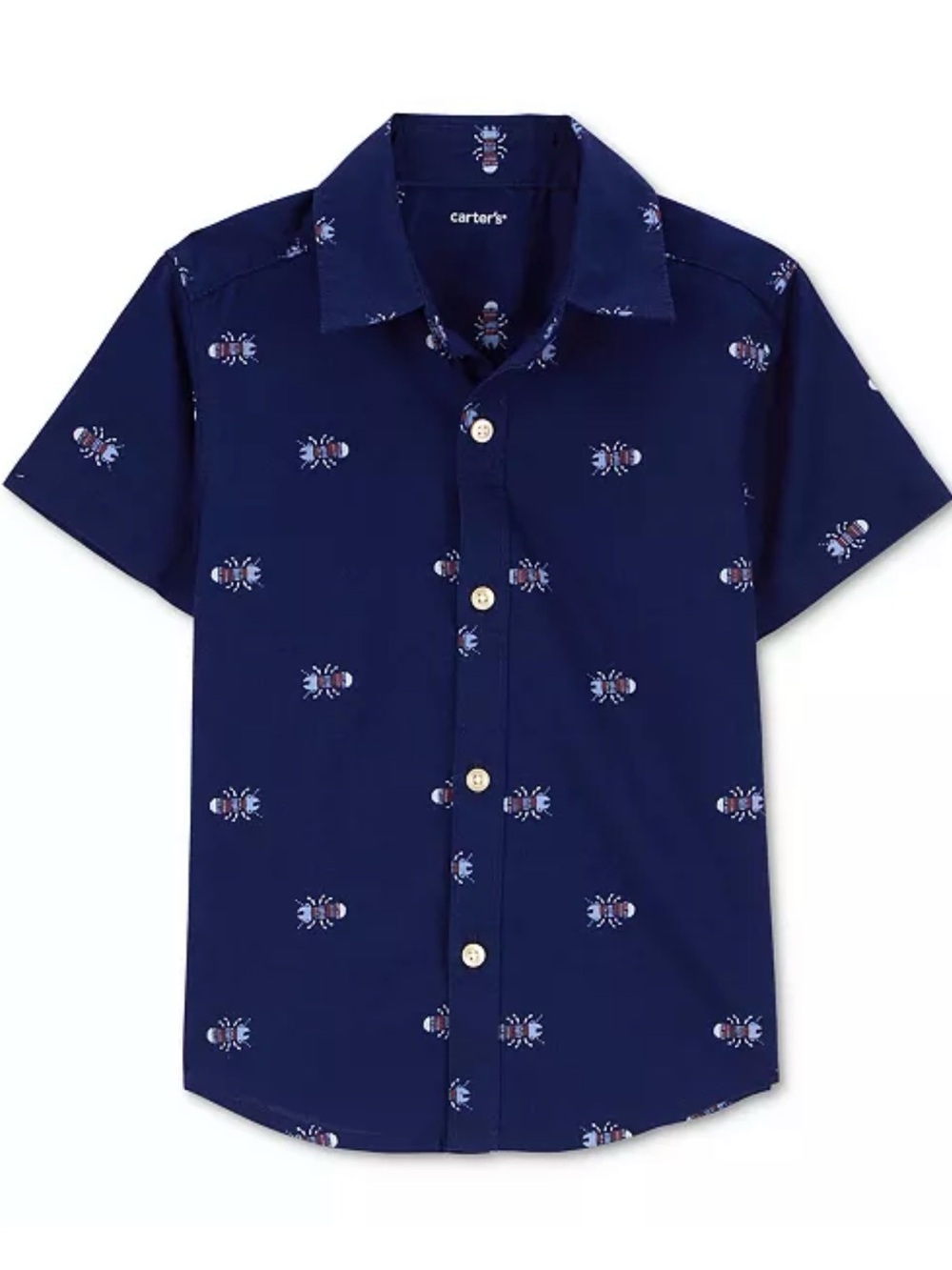 Carter's Navy Short-Sleeve Button-Down Shirt with Bee Motif